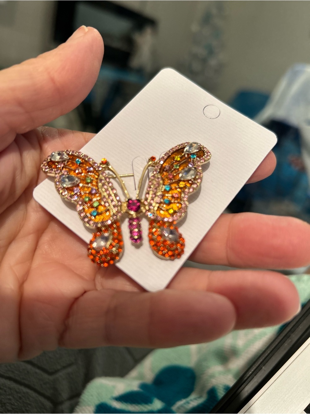 Private Label Orange and Pink Crystal Butterfly Brooch. Dr 50